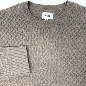 Wills Mens XL 100% Wool Cable Knit Crewneck Sweater Textured Pullover